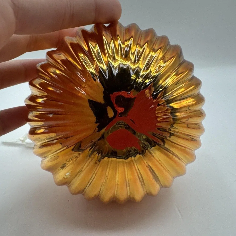 Vintage Kugel Glass Ornament Gold Ribbed Pumpkin Shape Mercury  Glass‎